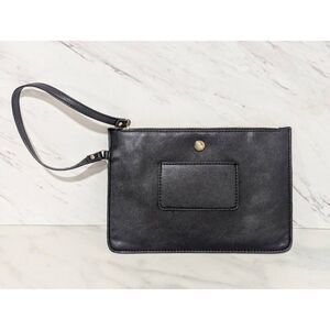 Nine West Women's Black Zip Top Vegan Leather Wrist Strap Exterior ID Pocket Pou